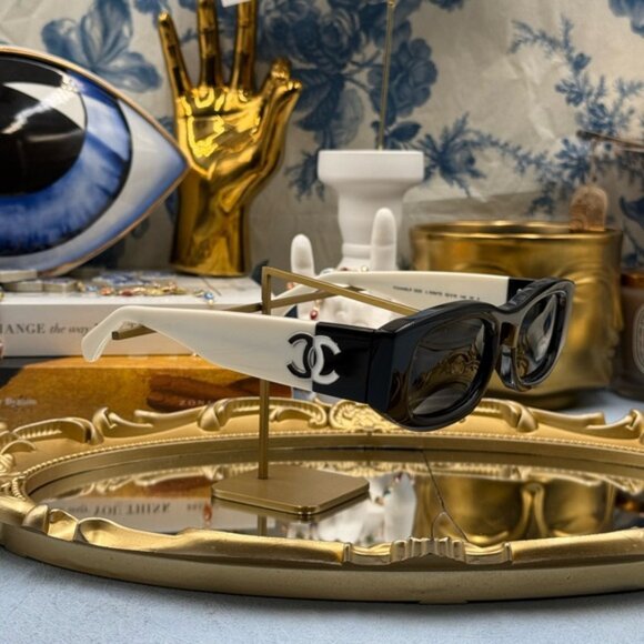 🆕 CHANEL 🧿 NWOT CH5525 Black & White Square Acetate Polarized Sunglasses - Picture 15 of 16